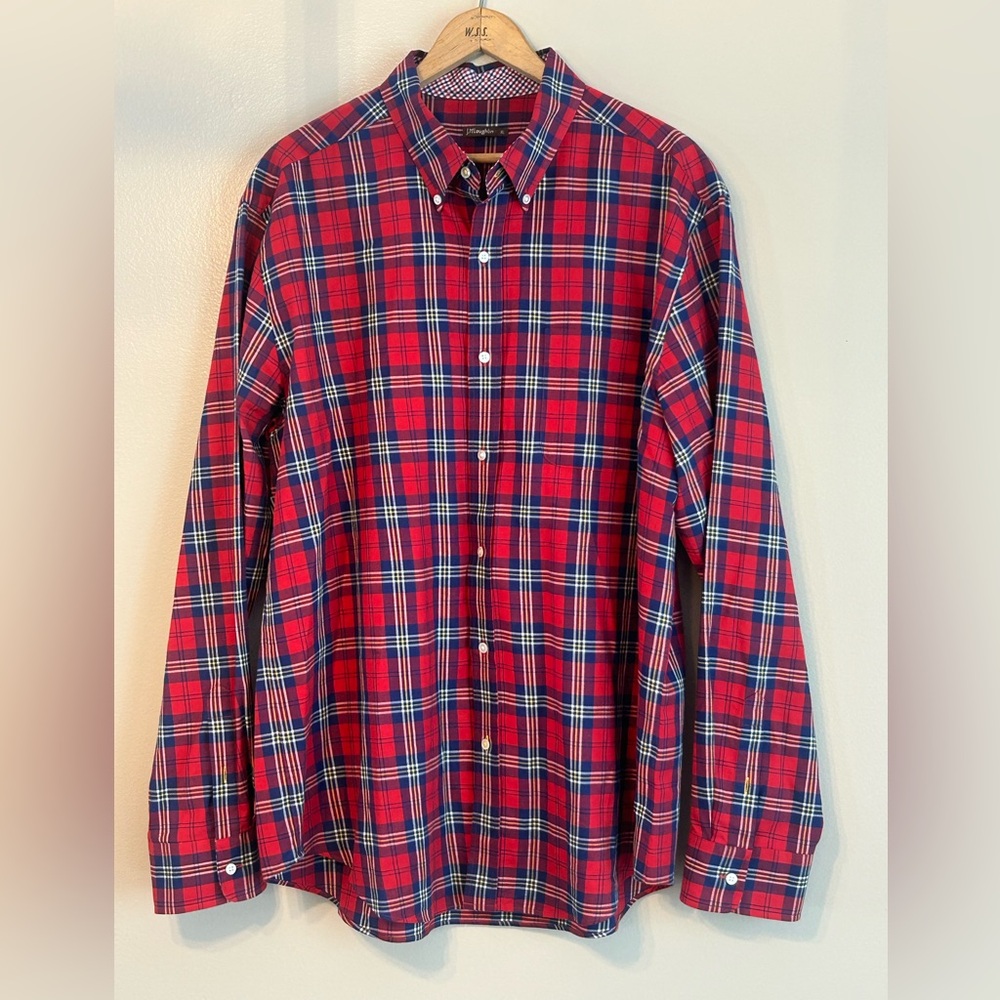 McLaughlin Men’s XL Red Plaid Button Down Shirt 100% Cotton Long Sleeve